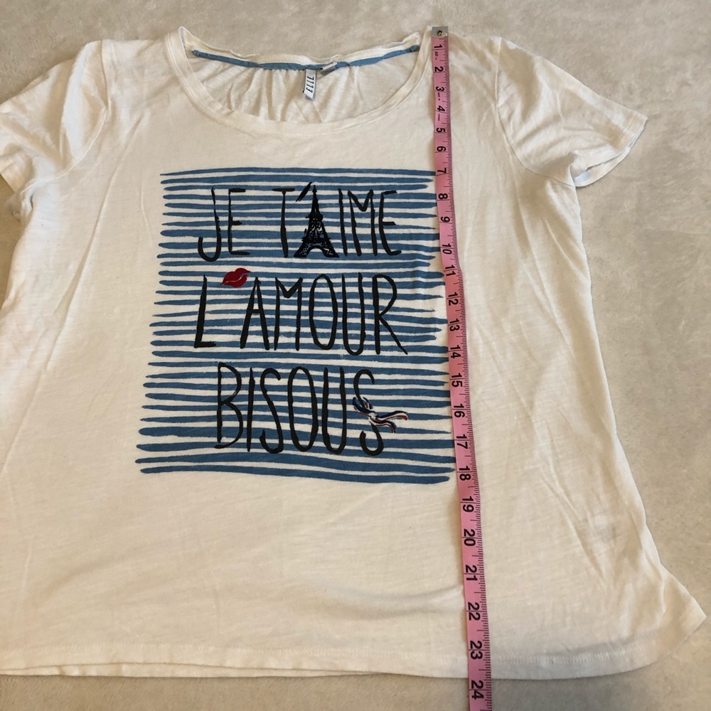 Elle white & blue Paris /French themed top size XL - Picture 7 of 8